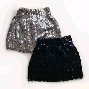 Sequined Shimmering Mini Skirts Lot of 2, SILVER and BLACK One Size XSMALL NEW